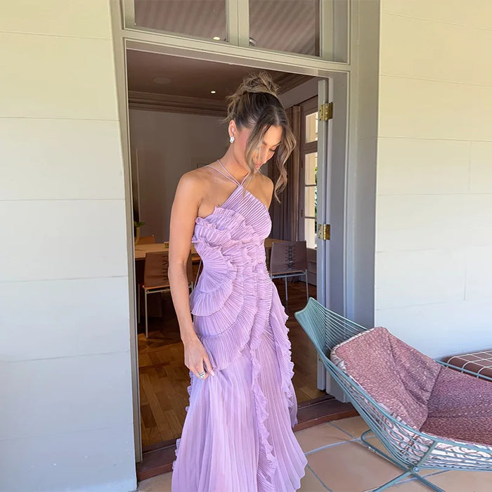Pleated Halter Maxi Dress