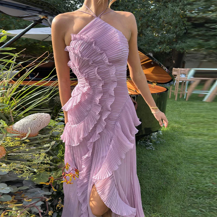 Pleated Halter Maxi Dress