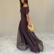 Mesh-Panel Midi Dress